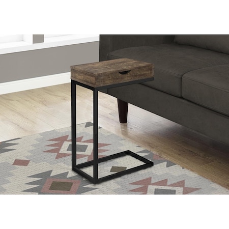 Gfancy Fixtures 24.5 in. Brown Particle Board & Black Metal Accent Table with a Drawer GF3086789